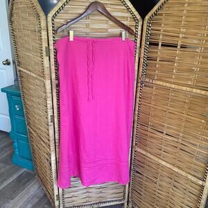 Choices Woman 2X Pink 100% Linen Midi Skirt Plus Size Drawstring Waist barbie